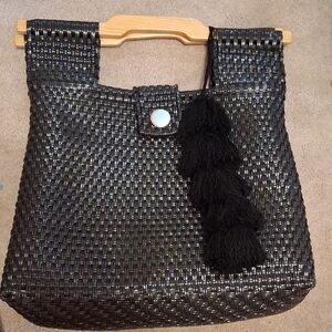 Black Woven Tote Bag with Tassel - Unbranded